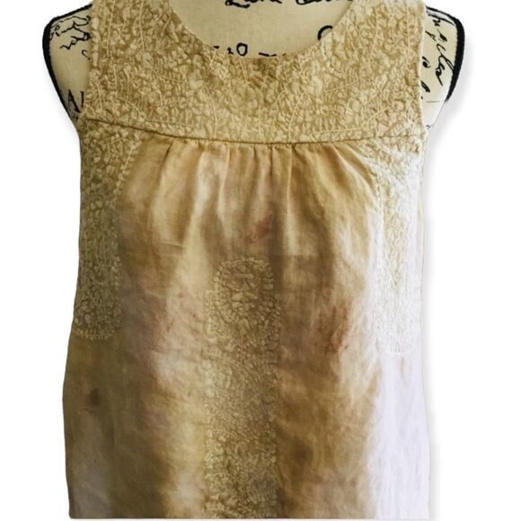 Sleeveless Linen Tea Dye Embroidered Summer Mini Dress - Picture 3 of 4